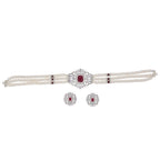 J Pearls Jabala 3 Lines Button Choker Set - Real Pearl Jewelry - Distacart