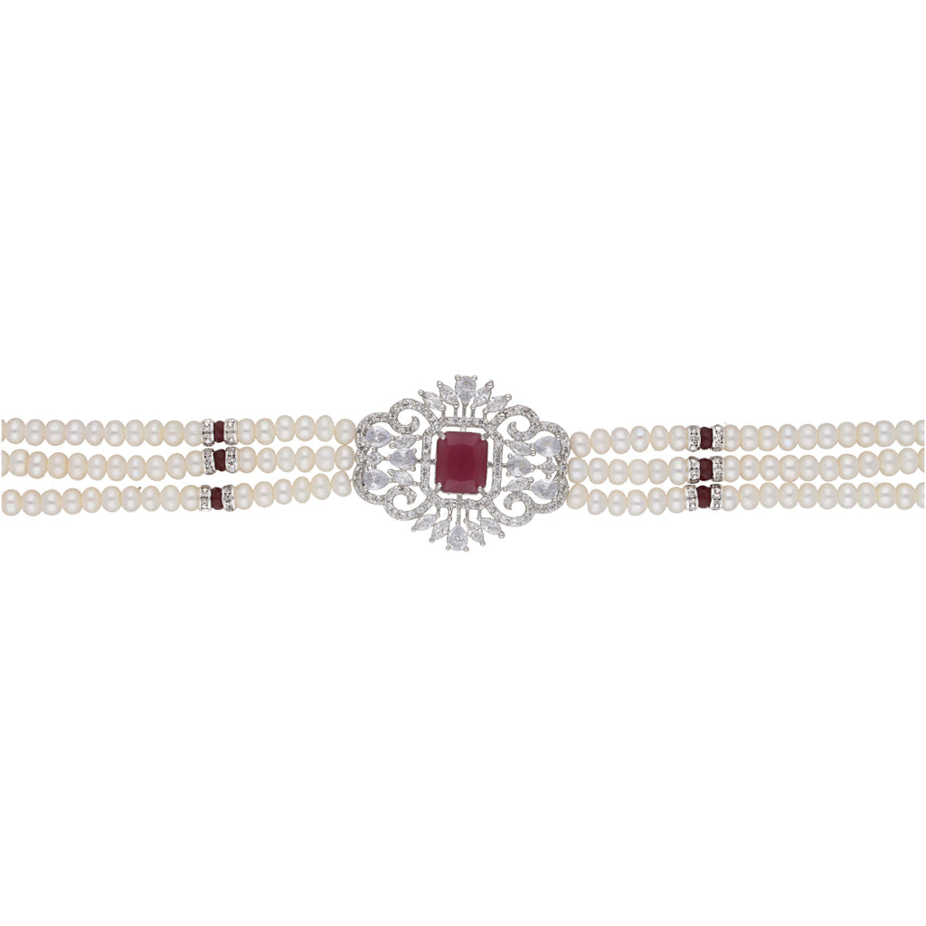 J Pearls Jabala 3 Lines Button Choker Set - Real Pearl Jewelry - Distacart