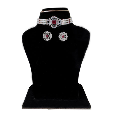 J Pearls Jabala 3 Lines Button Choker Set - Real Pearl Jewelry