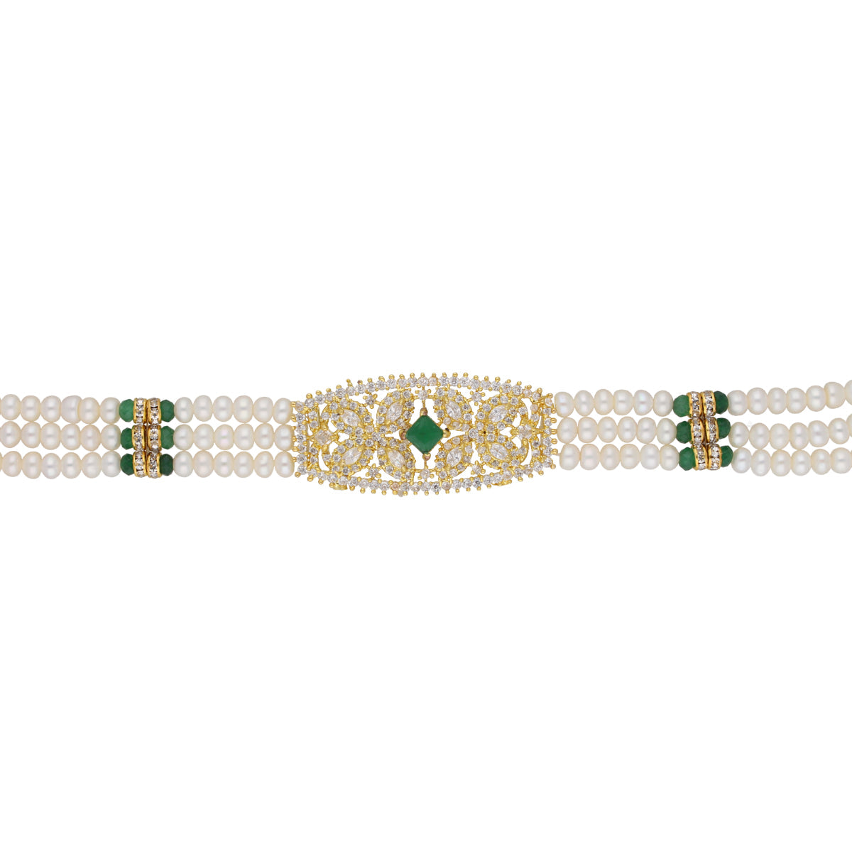 J Pearls Kavya 3 Lines Round Choker Set - Real Pearl Jewelry - Distacart