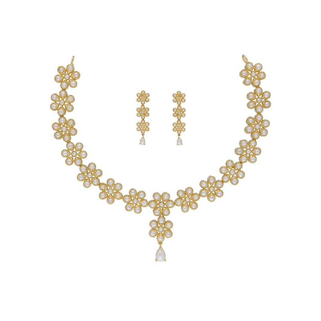 J Pearls Baasima 1 Line Necklace Set - Real Pearl Jewelry - Distacart