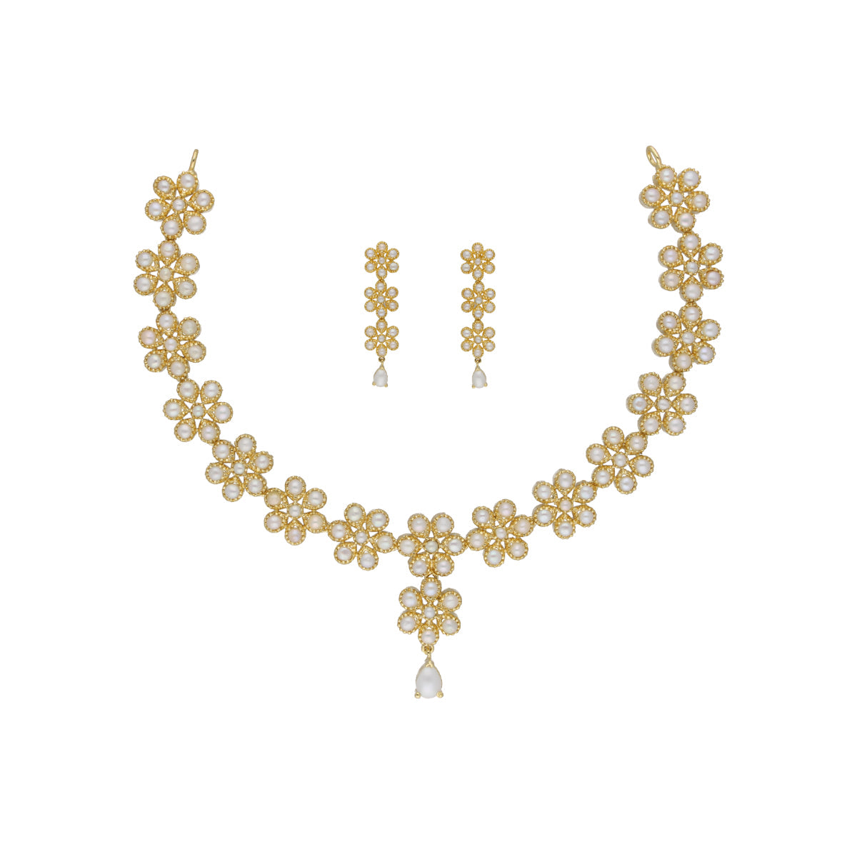 J Pearls Baasima 1 Line Necklace Set - Real Pearl Jewelry - Distacart