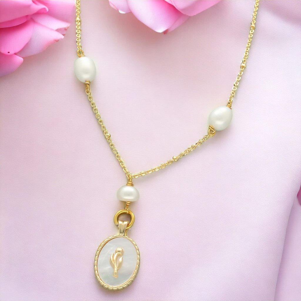 J Pearls Flower Oval Pearl Pendant Set