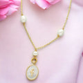 J Pearls Flower Oval Pearl Pendant Set