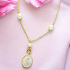 J Pearls Flower Oval Pearl Pendant Set