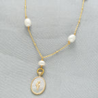 J Pearls Flower Oval Pearl Pendant Set