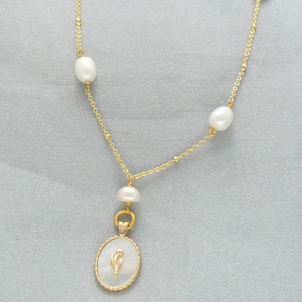 J Pearls Flower Oval Pearl Pendant Set