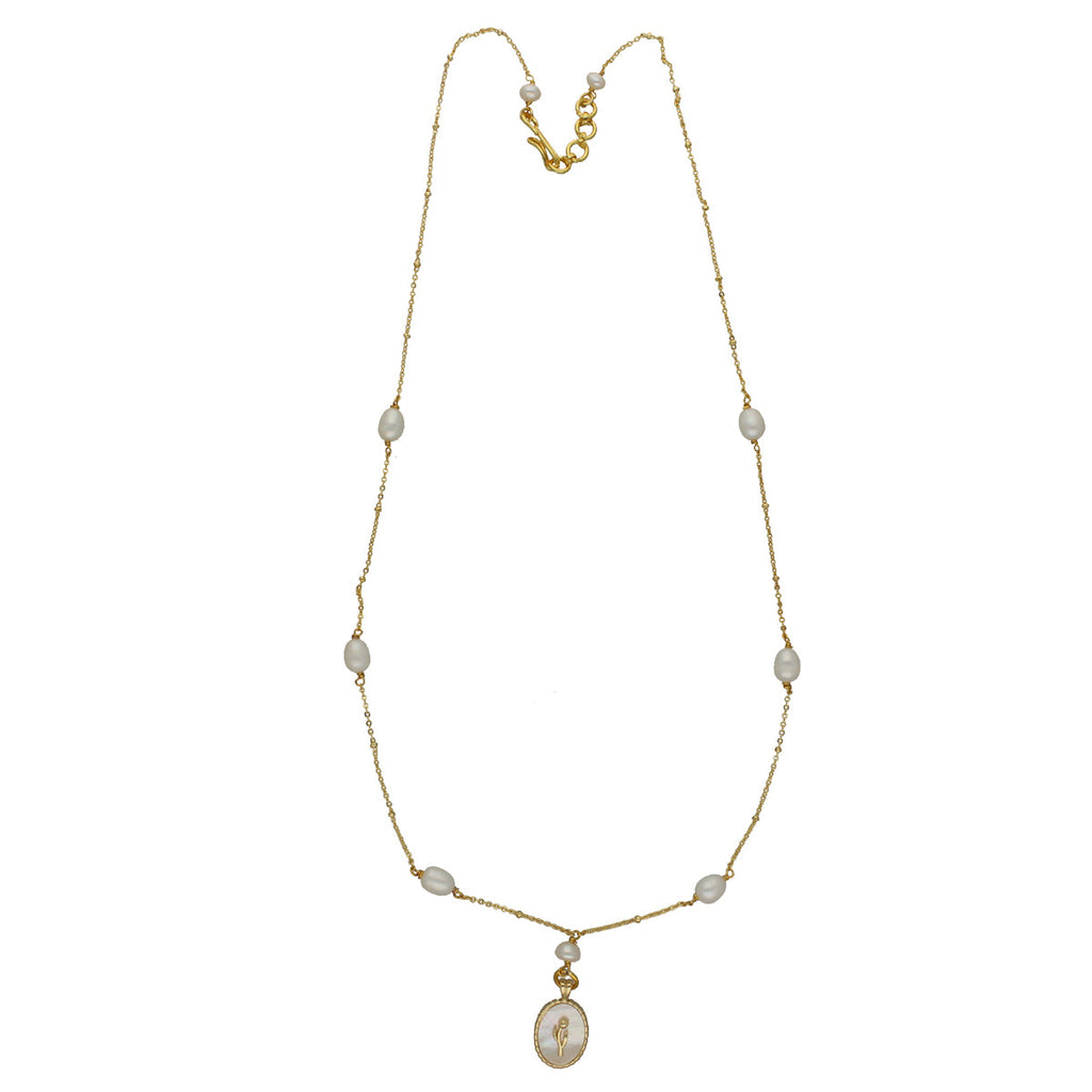 J Pearls Flower Oval Pearl Pendant Set