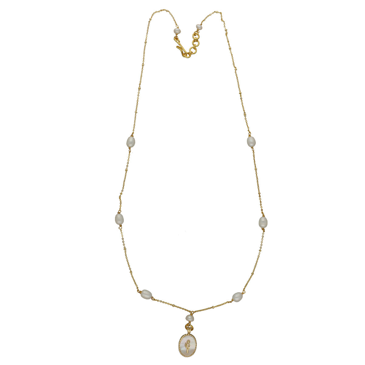 J Pearls Flower Oval Pearl Pendant Set
