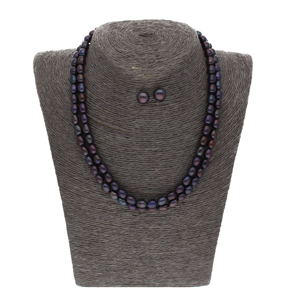 J Pearls 2 Line Black Oval Pearl Set - Real Pearl Jewelry - Distacart