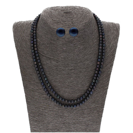 J Pearls 2 Line 5-6Mm Black Round Pearl Set - Real Pearl Jewelry