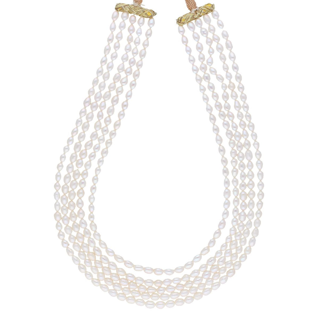 J Pearls 5 Line Plain Oval Pearl Set - Real Pearl Jewelry - Distacart
