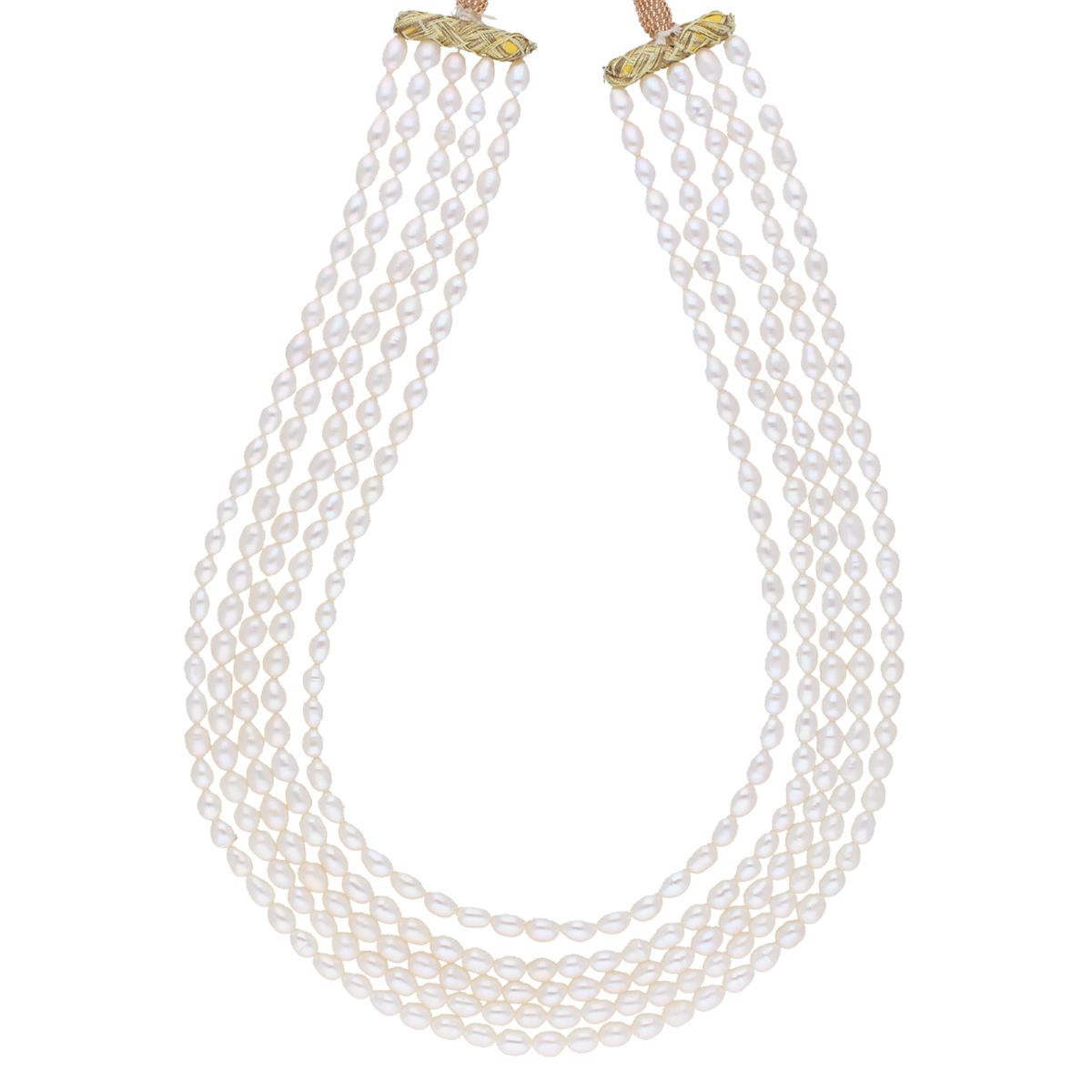 J Pearls 5 Line Plain Oval Pearl Set - Real Pearl Jewelry - Distacart