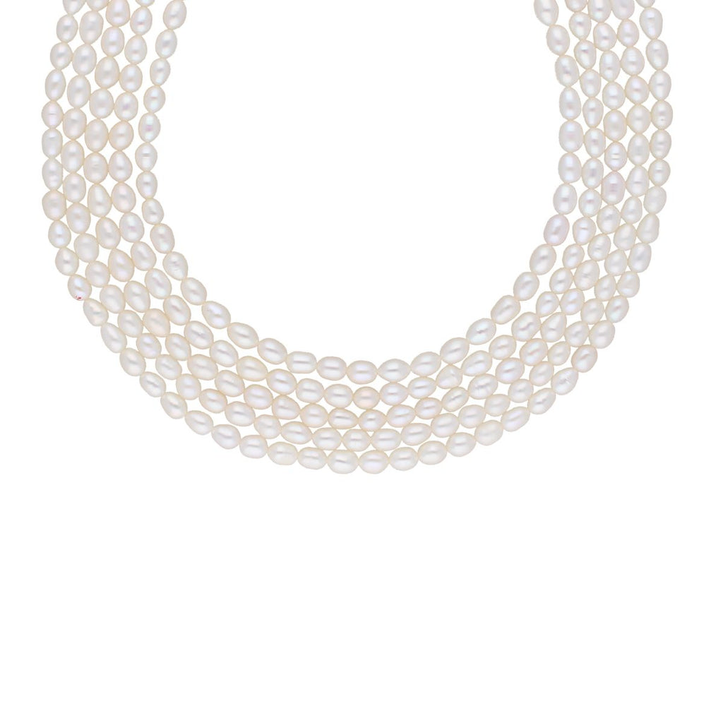 J Pearls 5 Line Plain Oval Pearl Set - Real Pearl Jewelry - Distacart