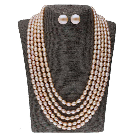 J Pearls 5 Line Oval Pearl Set - Real Pearl Jewelry