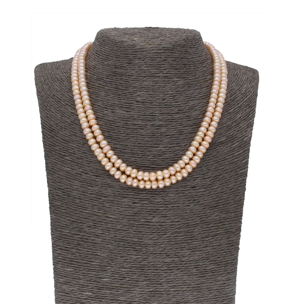 J Pearls 2 Line Button Peach Pearl Set - Real Pearl Jewelry - Distacart