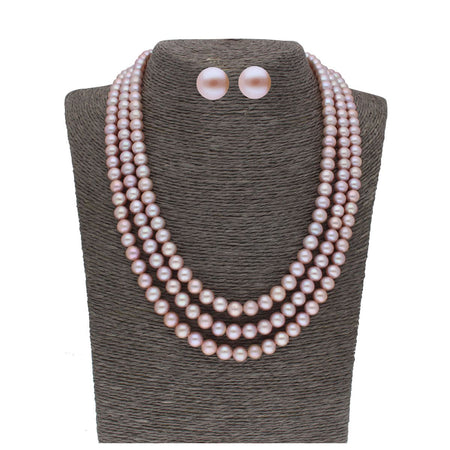 J Pearls 3 Line 8-9Mm Round Pearl Set - Real Pearl Jewelry