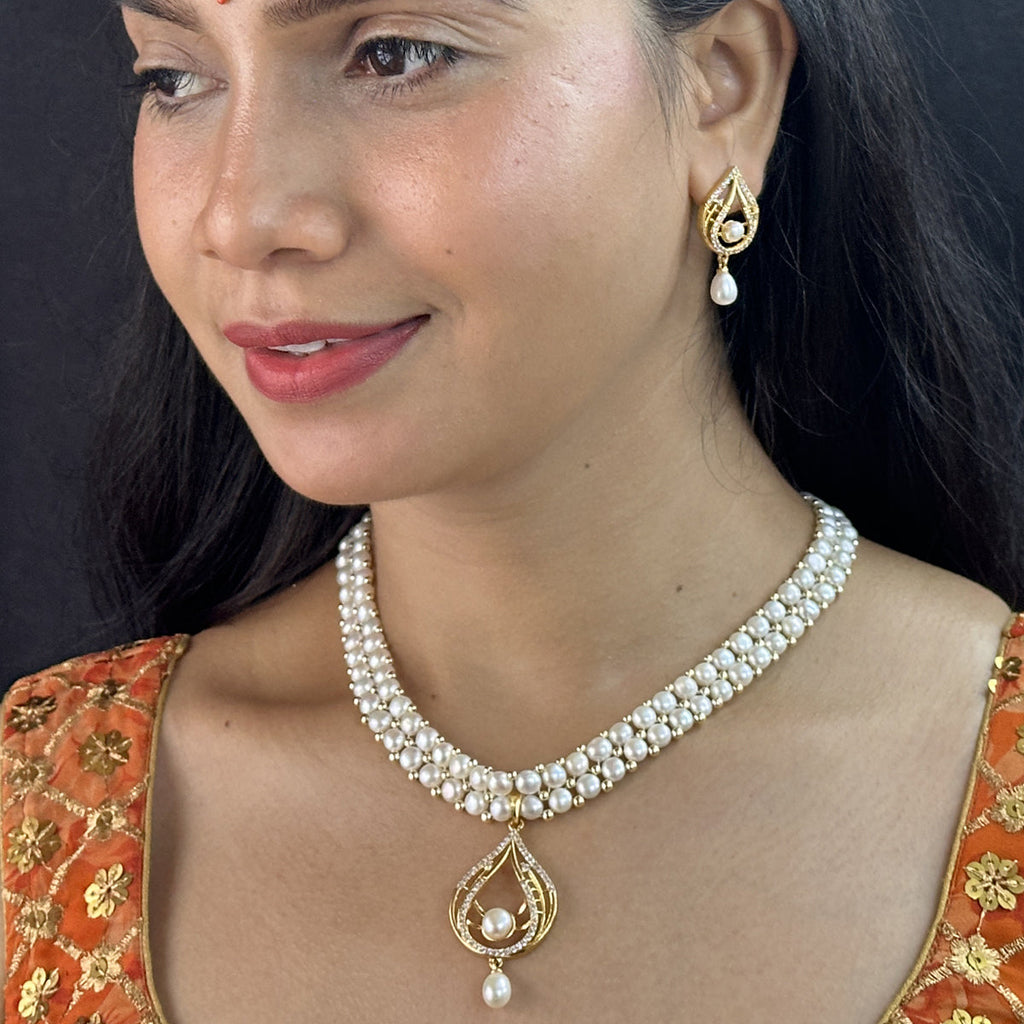 J Pearls Spectacular Dual Line Pearl Necklace Set