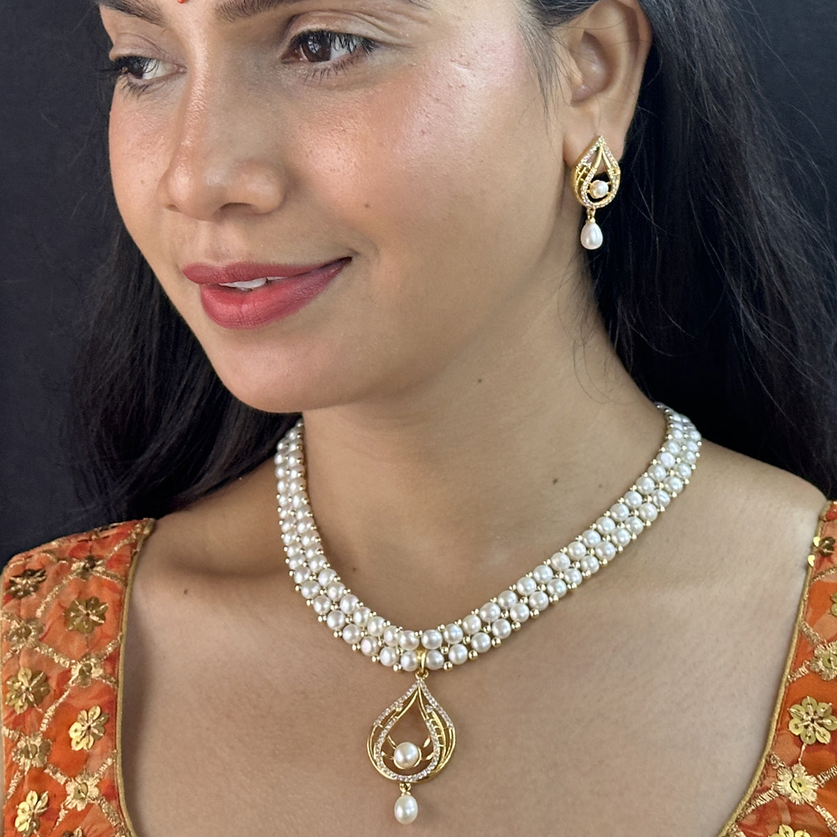 J Pearls Spectacular Dual Line Pearl Necklace Set
