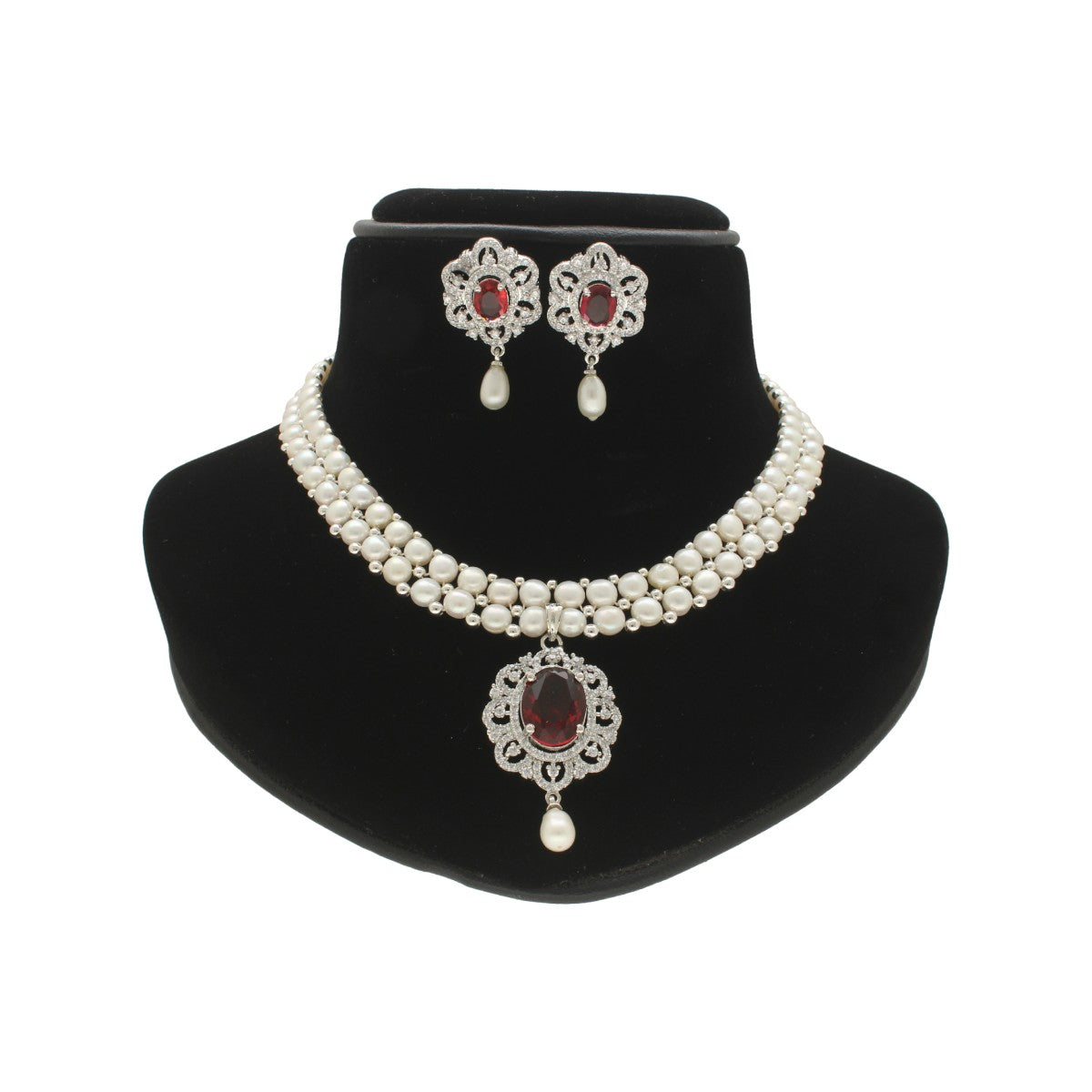 J Pearls Ravishing Dual Line Pearl Necklace Set