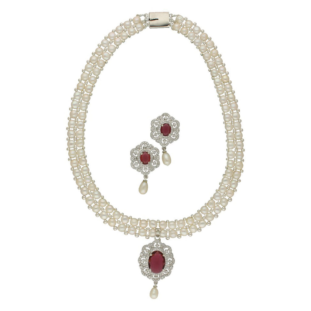 J Pearls Ravishing Dual Line Pearl Necklace Set