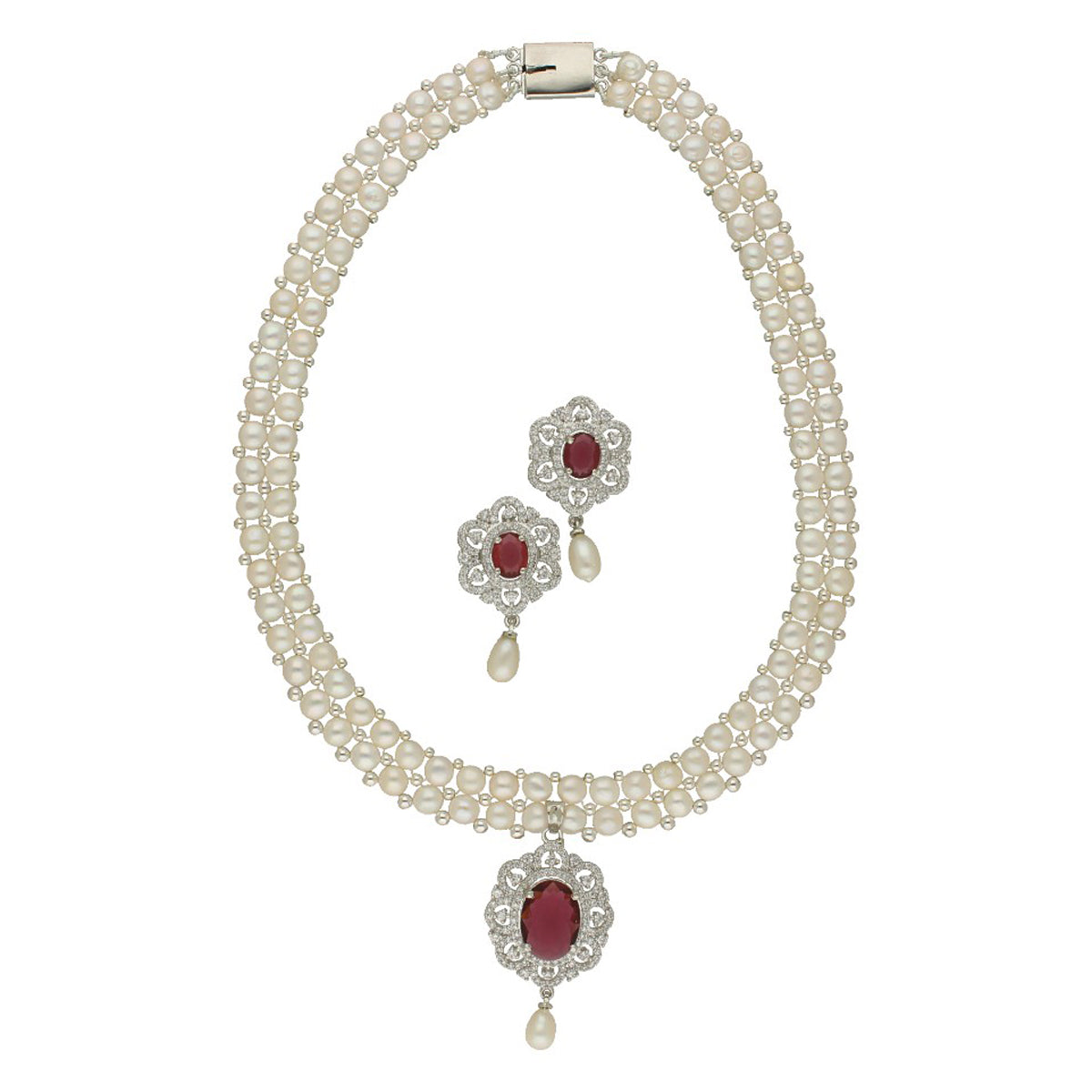 J Pearls Ravishing Dual Line Pearl Necklace Set