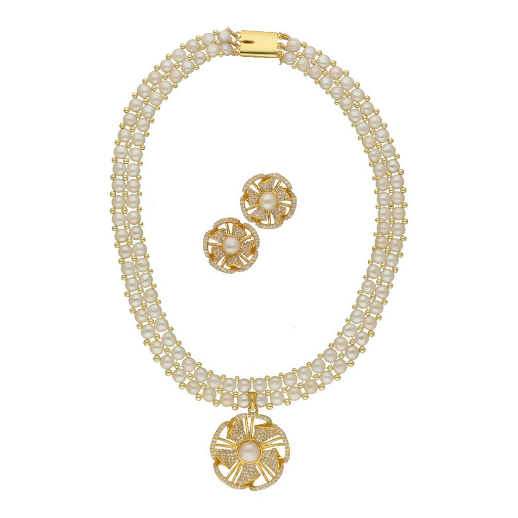 J Pearls Resplendent Dual Line Pearl Necklace Set