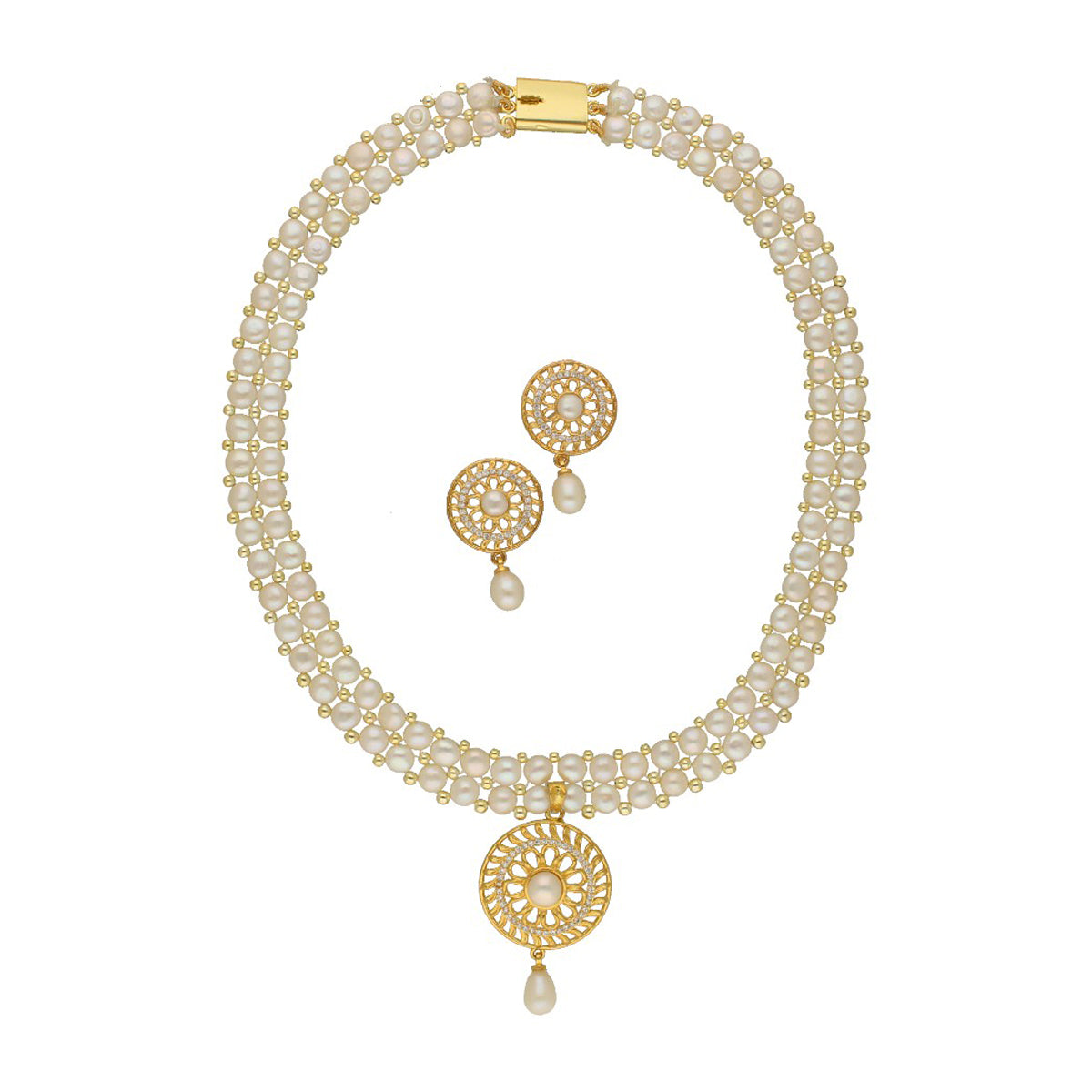J Pearls Picturesque Dual Line Pearl Necklace Set