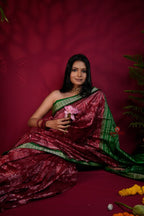 khanduapata Maroon & Lush Green Body Design Silk Saree For Women - Distacart