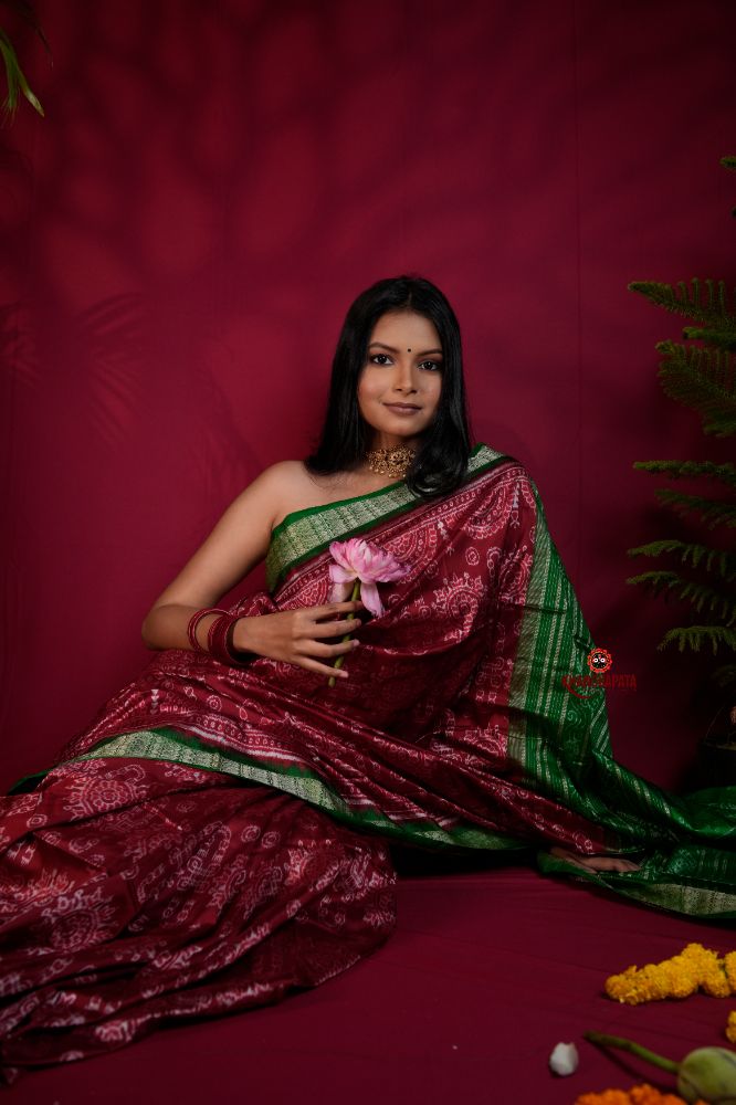 khanduapata Maroon & Lush Green Body Design Silk Saree For Women - Distacart