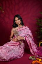 khanduapata Blush Pink & Intricate White Floral Design Silk Saree For Women - Distacart