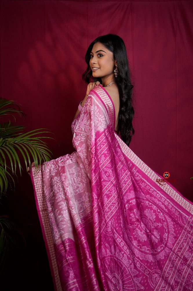 khanduapata Blush Pink & Intricate White Floral Design Silk Saree For Women - Distacart