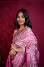 khanduapata Blush Pink & Intricate White Floral Design Silk Saree For Women - Distacart
