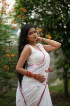 khanduapata White & Red Leaf Pattern Cotton Saree For Women - Distacart