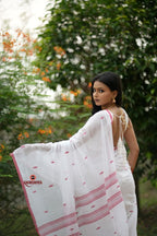 khanduapata White & Red Leaf Pattern Cotton Saree For Women - Distacart