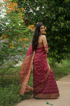 khanduapata Maroon & Orange Colour Tribal Design Cotton Saree For Women - Distacart
