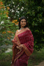 khanduapata Maroon & Orange Colour Tribal Design Cotton Saree For Women - Distacart