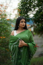 khanduapata Green & White Leaf Pattern Cotton Saree For Women - Distacart