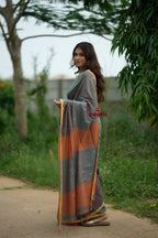 khanduapata Orange and Grey Dot Pattern Cotton Saree For Women - Distacart