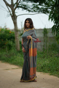 khanduapata Orange and Grey Dot Pattern Cotton Saree For Women - Distacart