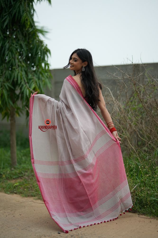 khanduapata Grey and Soft Pink Cotton Saree For Women - Distacart