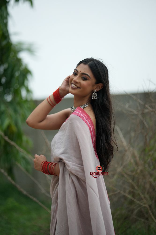 khanduapata Grey and Soft Pink Cotton Saree For Women - Distacart