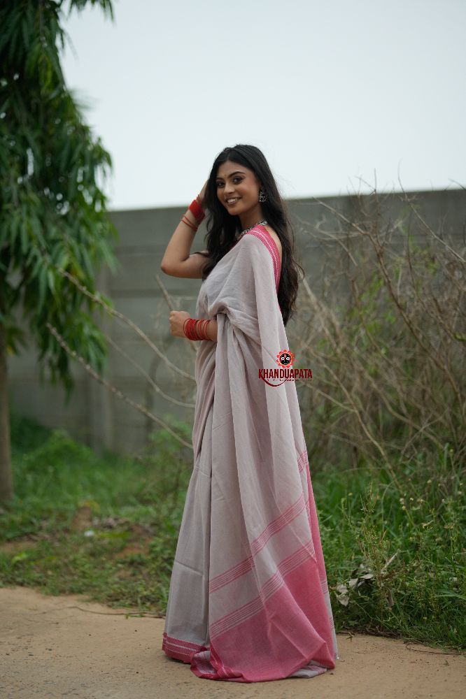 khanduapata Grey and Soft Pink Cotton Saree For Women - Distacart