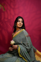 khanduapata Grey and Yellow Dot Pattern Cotton Saree For Women - Distacart