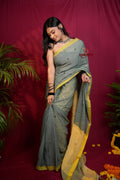 khanduapata Grey and Yellow Dot Pattern Cotton Saree For Women - Distacart