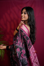 khanduapata Pink & Black Floral Design Silk Saree For Women - Distacart