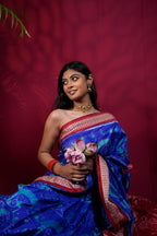 khanduapata Red & Blue Floral Design Silk Saree For Women - Distacart