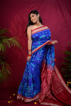 khanduapata Red & Blue Floral Design Silk Saree For Women - Distacart