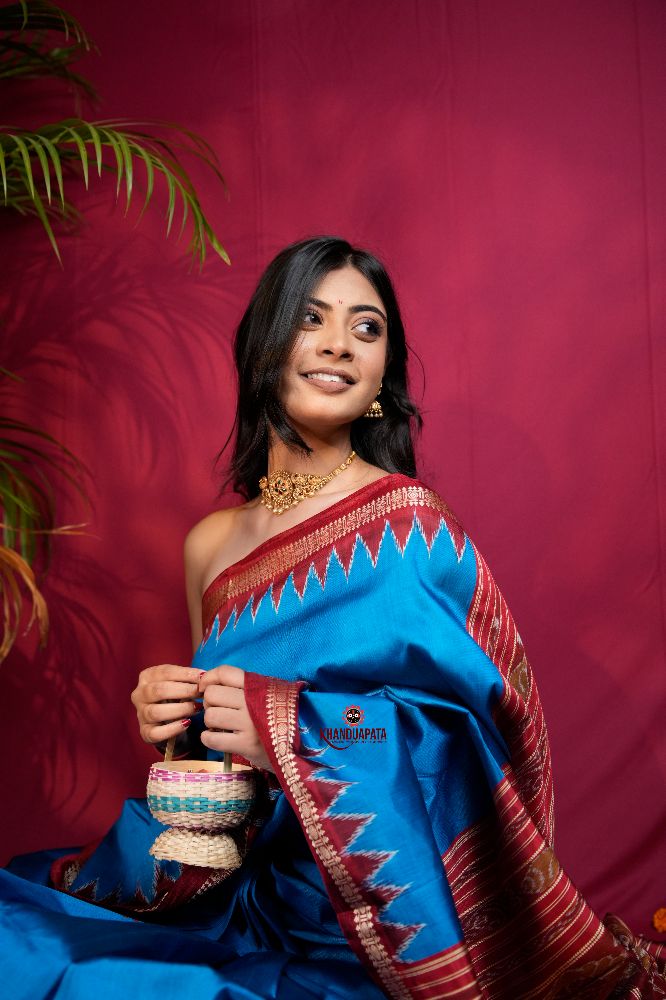 khanduapata Red & Blue Colour Dot Design Silk Saree For Women - Distacart