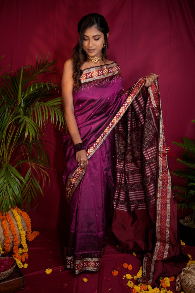 khanduapata Magenta Colour Dot Design Silk Saree For Women - Distacart